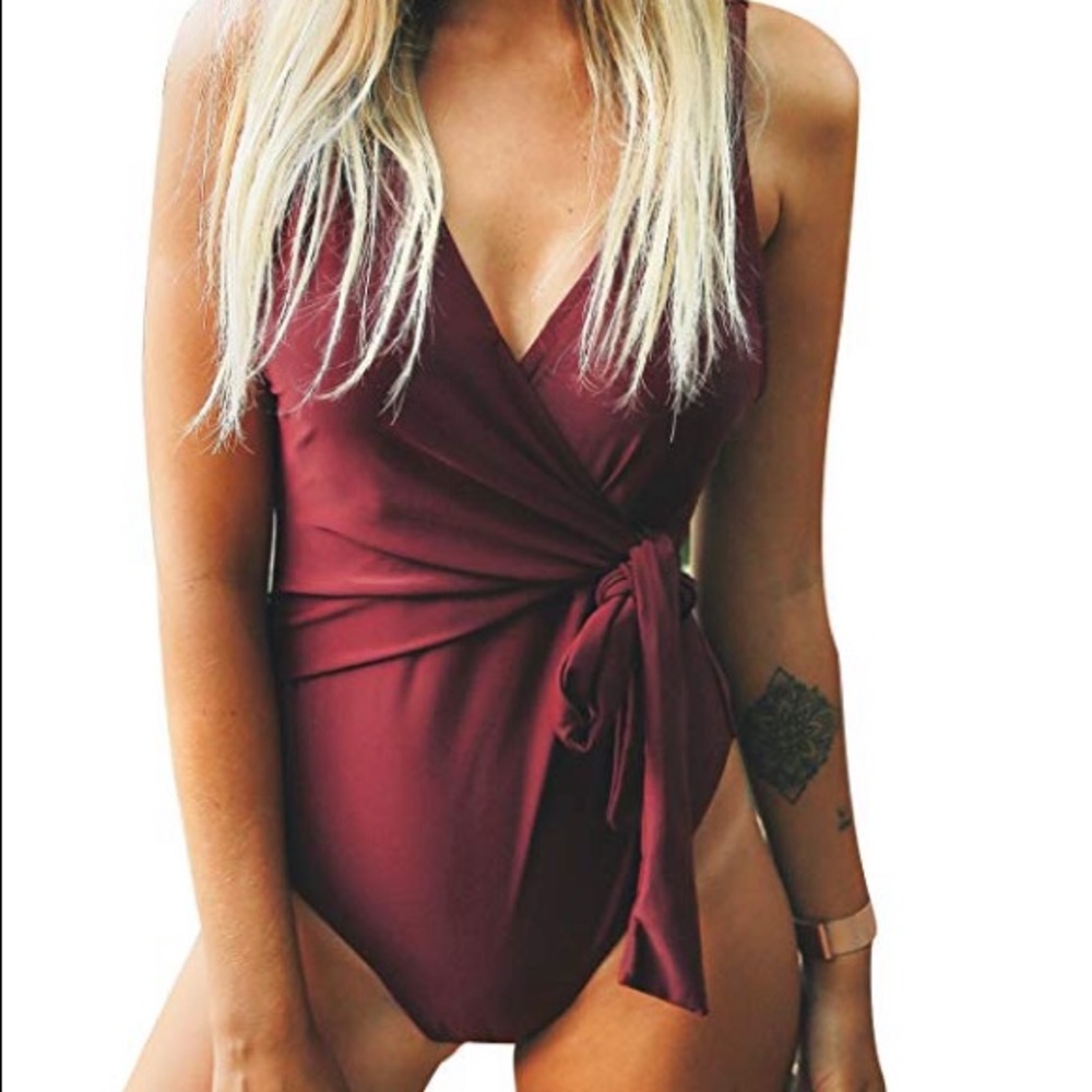 Cupshe Maroon Wrap Suit